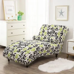 Printed Armless Chaise Lounge Cover Indoor Slipcover Stretch Chair Covers for Living Room Bedroom Stretch Armless Lounge Chaise Slipcover