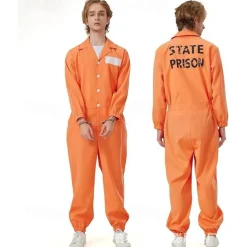 Prisoner Halloween Jumpsuit Halloween Group Couples Costumes Funny Costume Adults' Men's Women's Unisex Halloween Carnival Performance Party Easy Halloween Costumes Dress Up