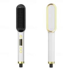 Professional Hair Straightener Curling Comb Hair Comb Hair Straightener Brush Electric Rod Hot Comb Hair Brush Professional Hot Heating Hair Comb Brush Straightening Curler Brush Styling Tool