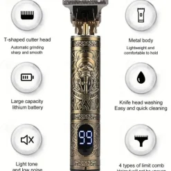 Professional Rechargeable Electric Hair Cutting Machine for Men - Vintage T9 Clipper with Barber Trimmer and Shaver - Perfect for Home and Salon Use