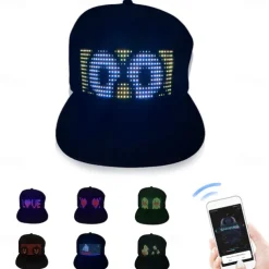 Programmable Creative RGB LED Hat Bluetooth Shining Caps Mobile APP Control Editing Words Hip Hop Electronic Prop For Halloween