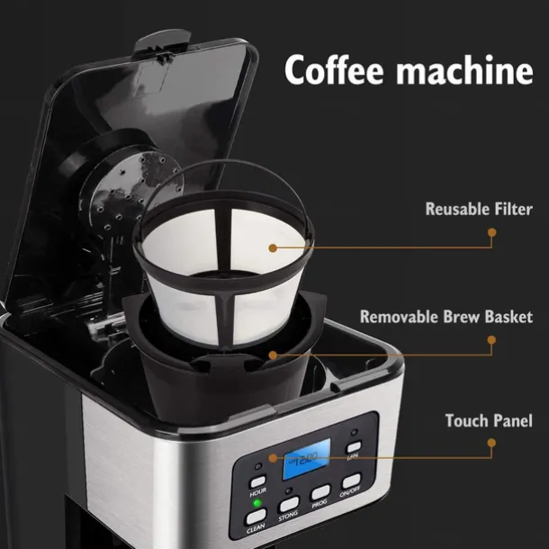 Programmable Drip Coffee Machine 1.8L Large Capacity Coffee Brewer Smart Coffee Machine with Keep Warm and Reservation