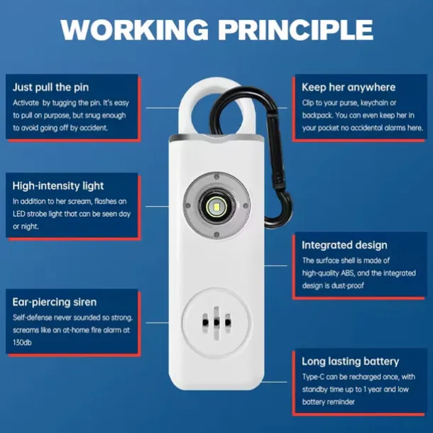 Pull Pin Self-Defense Emergency Security Personal Alarm 130dB Sound Rechargeable Anti-lost Work With Apple Find My
