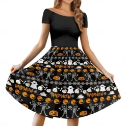 Pumpkin Grim Reaper Skull Skeleton Halloween Dress Costume Sexy Costume Dress Up Adults' Women's Carnival Party / Evening Easy Halloween Costumes Dress Up