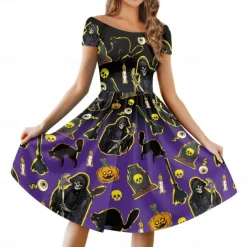 Pumpkin Grim Reaper Skull Skeleton Halloween Dress Costume Sexy Costume Dress Up Adults' Women's Carnival Party / Evening Easy Halloween Costumes Dress Up