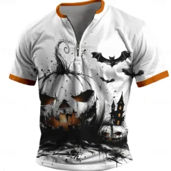 Pumpkin Retro Vintage Men's 3D Print T shirt Tee Street Casual Daily Halloween T shirt White Short Sleeve Half Zip Shirt Summer Spring Clothing Apparel S M L XL XXL XXXL