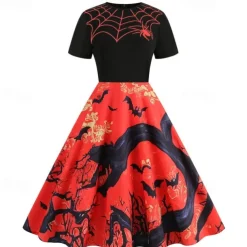Pumpkin Skull Skeleton Spider Web Halloween Dress Flare Dress Punk & Gothic Sexy Costume Dress Up Adults' Women's Masquerade Dailywear Easy Halloween Costumes Dress Up