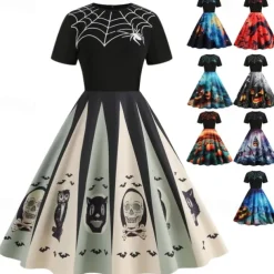 Pumpkin Skull Skeleton Spider Web Halloween Dress Flare Dress Punk & Gothic Sexy Costume Dress Up Adults' Women's Masquerade Dailywear Easy Halloween Costumes Dress Up