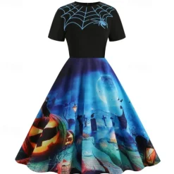 Pumpkin Skull Skeleton Spider Web Halloween Dress Flare Dress Punk & Gothic Sexy Costume Dress Up Adults' Women's Masquerade Dailywear Easy Halloween Costumes Dress Up