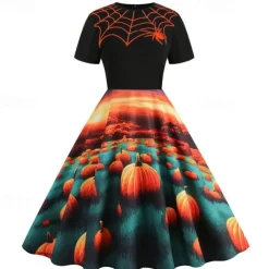 Pumpkin Skull Skeleton Spider Web Halloween Dress Flare Dress Punk & Gothic Sexy Costume Dress Up Adults' Women's Masquerade Dailywear Easy Halloween Costumes Dress Up