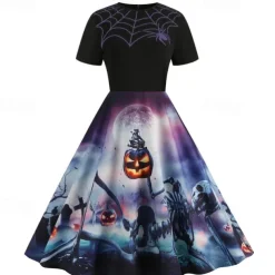 Pumpkin Skull Skeleton Spider Web Halloween Dress Flare Dress Punk & Gothic Sexy Costume Dress Up Adults' Women's Masquerade Dailywear Easy Halloween Costumes Dress Up