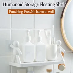 Punch-free Bathroom Shelf Shower Storage Rack for Soap Shampoo Organizer Cute White Doll Shelves No Drilling Cosmetics Holder Home Decor