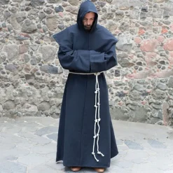 Punk & Gothic Medieval Renaissance 17th Century Coat Cosplay Costume Hoodies Robe Outerwear Wizard Priest Men's Halloween Performance Masquerade LARP Coat Medieval Cloak