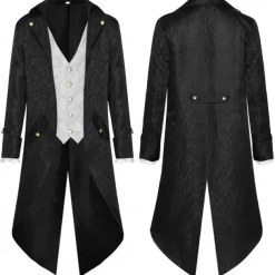 Punk & Gothic Medieval Renaissance Coat Jacket Tailcoat Prince Nobleman Fancy Dress Men's Steampunk Halloween Masquerade Event / Party Masquerade Adults' Coat