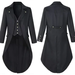 Punk & Gothic Medieval Steampunk Coat Tuxedo Trench Coat Vampire Magician Fancy Dress Men's Steampunk Halloween Masquerade Performance Adults' Coat