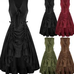 Punk & Gothic Renaissance Steampunk Dress Witch Goth Girl Solid Color Fancy Dress Women's Fantasy Steampunk Walpurgis Night Halloween Carnival Masquerade Casual Daily Adults' Dress