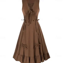 Punk & Gothic Renaissance Steampunk Dress Witch Goth Girl Solid Color Fancy Dress Women's Fantasy Steampunk Walpurgis Night Halloween Carnival Masquerade Casual Daily Adults' Dress