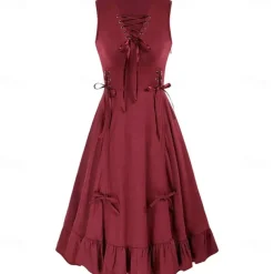 Punk & Gothic Renaissance Steampunk Dress Witch Goth Girl Solid Color Fancy Dress Women's Fantasy Steampunk Walpurgis Night Halloween Carnival Masquerade Casual Daily Adults' Dress