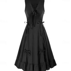 Punk & Gothic Renaissance Steampunk Dress Witch Goth Girl Solid Color Fancy Dress Women's Fantasy Steampunk Walpurgis Night Halloween Carnival Masquerade Casual Daily Adults' Dress