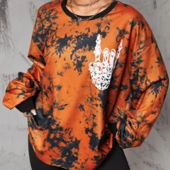 Punk & Gothic Sweatshirt Pumpkin Oversized Tie Dye Print Skeleton Hand Fancy Dress Women's Halloween Carnival Party Casual Adults Shirt