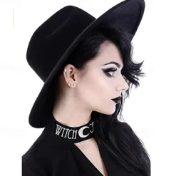 Punk Gothic Wide Brim Hat Fedora Hat Witchy Stiff Women's Fashion Accessory Black Wool Wide Brim Steampunk Witch Hat