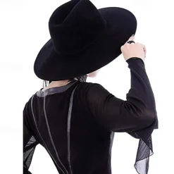 Punk Gothic Wide Brim Hat Fedora Hat Witchy Stiff Women's Fashion Accessory Black Wool Wide Brim Steampunk Witch Hat
