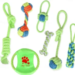 Puppy Teething Chew Toys - Durable Small Dog Toys for Puppies Dog Rope Chew Toys Bundle for Boredom Interactive Squeaky Treat Dispensing Ball Funny Flyer Non-Toxic & Safe