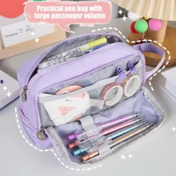 Purple Pencil Cases Large Capacity Pen Bag Pouch Holder Box For Girls Office Student Stationery Organizer School Supplies, Back to School Gift