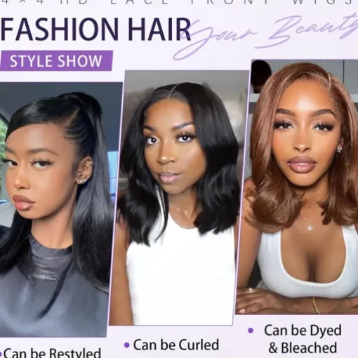 Put On and Go Glueless Wigs Bob Human Hair Pre Plucked Bob Wig Human Hair Glueless Wigs for Beginners Pre Cut Straight Short Bob Wig 4x4 HD Lace Closure Wigs for Black Women Natural Color