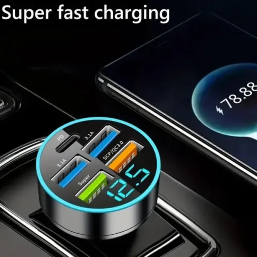 QC3.0 Car Charge 66W Super Fast Charge Digital Display Dar Charge PD20W Dual USB Car Charger