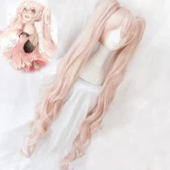 Queen Anime Sakura Miku Cosplay Wig 120cm Long Cherry Blossom Pink Clip on Double Ponytails Halloween Wigs