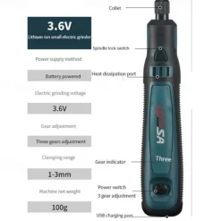 5000-10000-15000r USB Mini Grinder Engraver Pen Cordless Electric Grinder Set Engraving Grinding Machine Polisher Electric Drill Kit