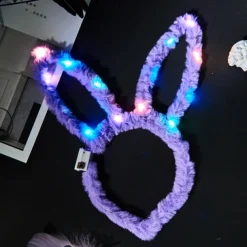 Rabbit Ear Decor Headband Luminous Headwear Led Lights Rabbit Flashing Costume Hair Hoop Halloween Party Hair Accessories