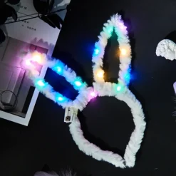 Rabbit Ear Decor Headband Luminous Headwear Led Lights Rabbit Flashing Costume Hair Hoop Halloween Party Hair Accessories