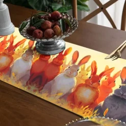 Rabbit Print Table Runner, Kitchen Dining Table Decor, Print Decor Table Runners for Indoor Outdoor Home Farmhouse Holiday Wedding Birthday Party Decoration