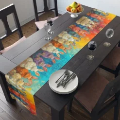 Rabbit Print Table Runner, Kitchen Dining Table Decor, Print Decor Table Runners for Indoor Outdoor Home Farmhouse Holiday Wedding Birthday Party Decoration