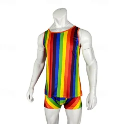Rainbow Halloween Pajamas LGBT LGBTQ Carnival Costume Gay Adults' Men's Masquerade Pride Parade Pride Month Easy Halloween Costumes Dress Up