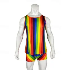 Rainbow Halloween Pajamas LGBT LGBTQ Carnival Costume Gay Adults' Men's Masquerade Pride Parade Pride Month Easy Halloween Costumes Dress Up