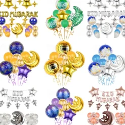 Ramadan Festival EID MUBARAK Aluminum Film Balloon Set Star Moon Decorative Arrangement Gurban Balloon Muslim