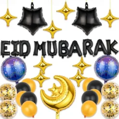 Ramadan Festival EID MUBARAK Aluminum Film Balloon Set Star Moon Decorative Arrangement Gurban Balloon Muslim