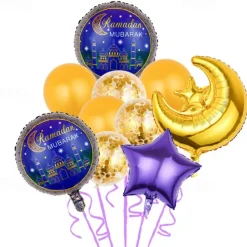 Ramadan Festival EID MUBARAK Aluminum Film Balloon Set Star Moon Decorative Arrangement Gurban Balloon Muslim