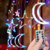 Ramadan Festival Light with Remote Control 3.5m 120LEDs Star Moon Curtain Light 8 Modes Wedding Birthday Party Outdoor Waterproof Tent Bedroom Living Room Balcony Garden Decorative Light
