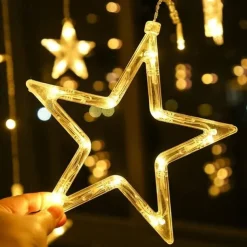 Ramadan Festival Light with Remote Control 3.5m 120LEDs Star Moon Curtain Light 8 Modes Wedding Birthday Party Outdoor Waterproof Tent Bedroom Living Room Balcony Garden Decorative Light