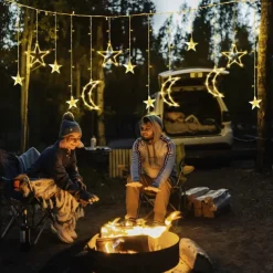 Ramadan Festival Light with Remote Control 3.5m 120LEDs Star Moon Curtain Light 8 Modes Wedding Birthday Party Outdoor Waterproof Tent Bedroom Living Room Balcony Garden Decorative Light