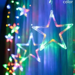 Ramadan Festival Light with Remote Control 3.5m 120LEDs Star Moon Curtain Light 8 Modes Wedding Birthday Party Outdoor Waterproof Tent Bedroom Living Room Balcony Garden Decorative Light