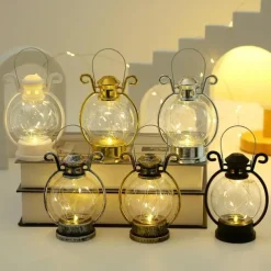 Ramadan Silver Line Electronic Candle Lamp Handheld Small Horse Lamp Retro Small Oil Lamp Festival Party Decorative Lamp 1PC