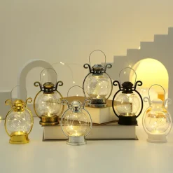 Ramadan Silver Line Electronic Candle Lamp Handheld Small Horse Lamp Retro Small Oil Lamp Festival Party Decorative Lamp 1PC