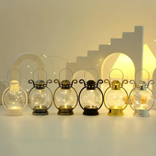 Ramadan Silver Line Electronic Candle Lamp Handheld Small Horse Lamp Retro Small Oil Lamp Festival Party Decorative Lamp 1PC