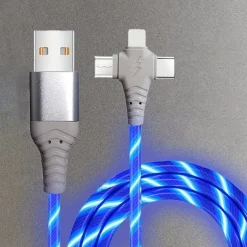 Rapid 3A LED Flow Cable - Triple USB to Lightning Sync & Charge - 10-20W Power Durable ABS Universal Compatibility
