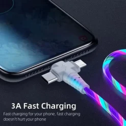 Rapid 3A LED Flow Cable - Triple USB to Lightning Sync & Charge - 10-20W Power Durable ABS Universal Compatibility